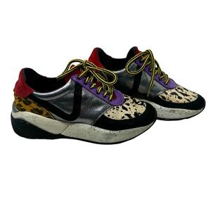 Metamorphoza Black Brown Animal Print Suede Fashion Sneakers size 6.5